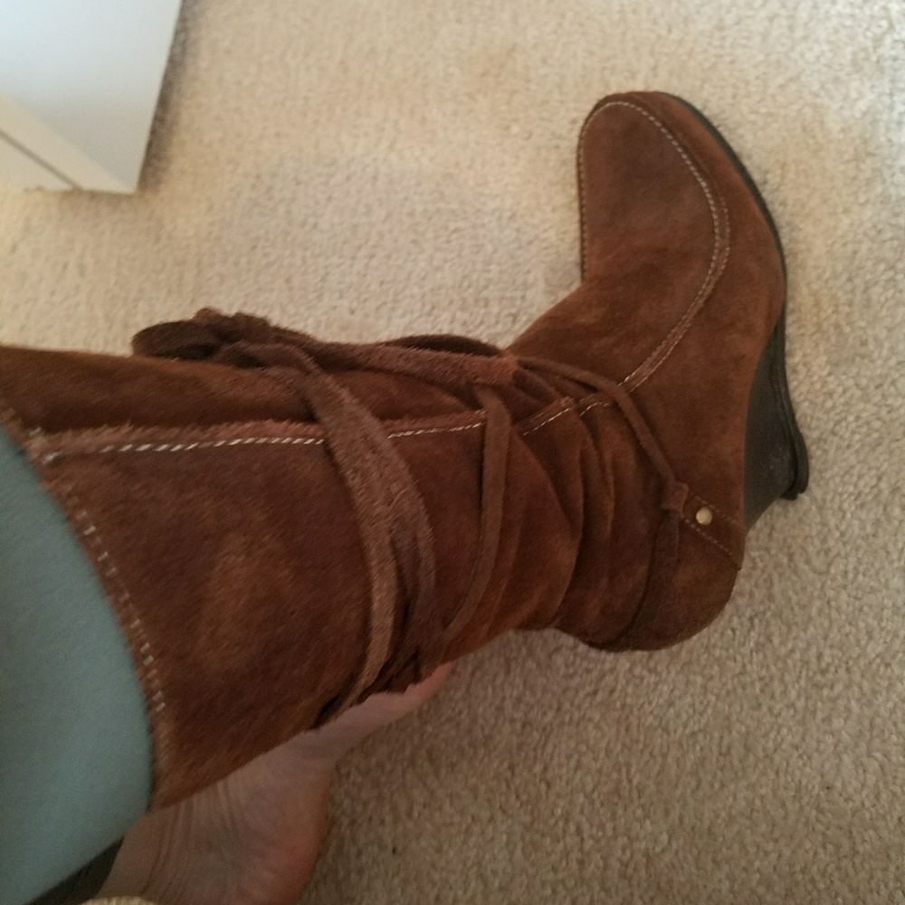 Suede wedge heel boots